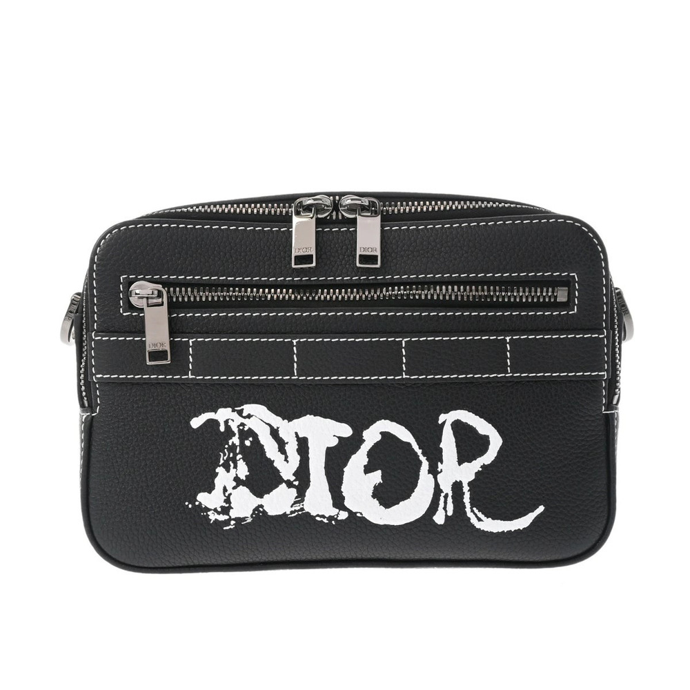 CHRISTIAN DIOR Safari Messenger Bag Peter Doig Collaboration Black Leather